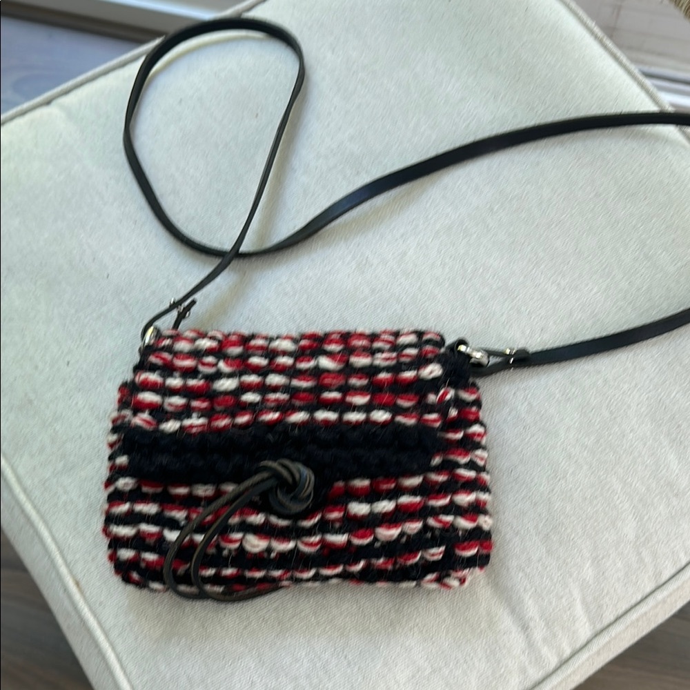 Red and Black Checkered Crossbody Bag with Long Strap